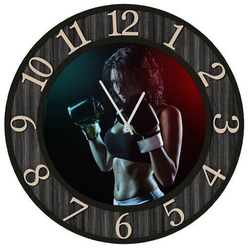 фото Svs настенные часы svs 3002193 девушка в боксерских перчатках