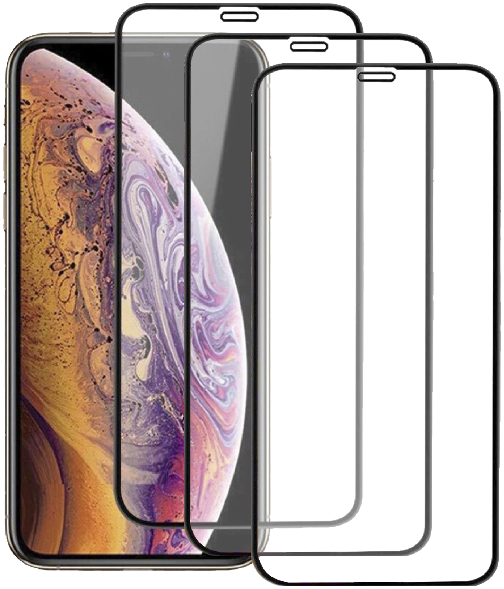 Защитное стекло для Apple iPhone X/XS/11 PRO с черной рамкой, закругленные края, с полной поклейкой, Комплект 3шт.