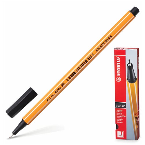 Ручка капиллярная (линер) STABILO Point, черная, корпус оранжевый, линия письма 0,4 мм, 88/46