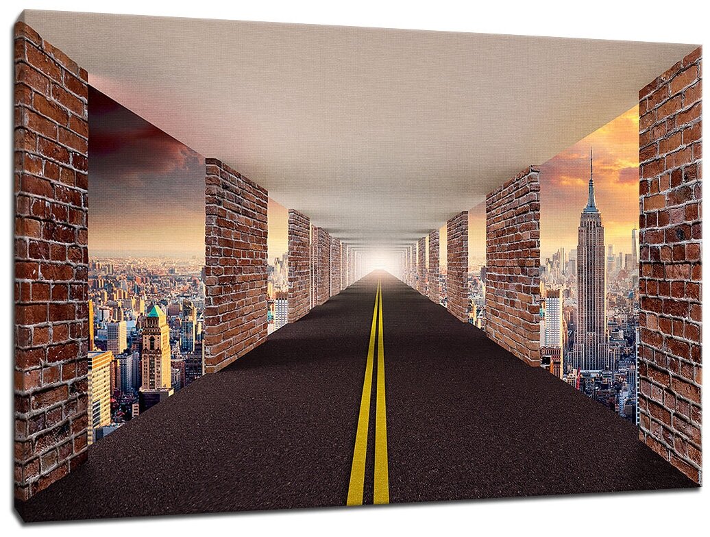 Картина Уютная стена "3D дорога сквозь город" 100х60 см