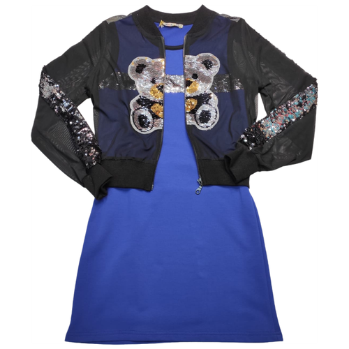 Комплект одежды KAS KIDS, джемпер и платье, повседневный стиль, размер 164, синий