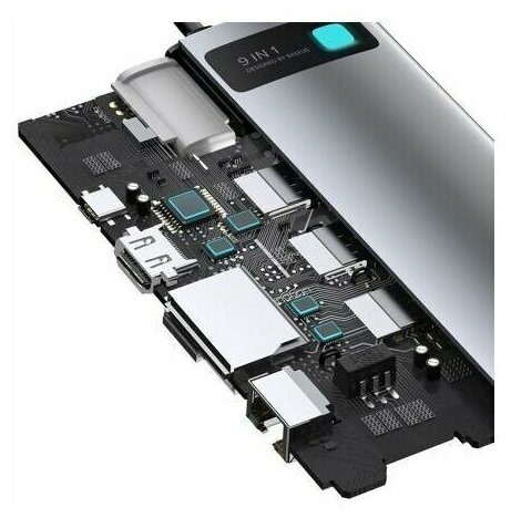 USB-C хаб Baseus 9-in-1 Multifunctional HUB PD 100W SDMicro SD 3USB1USB-C1HDMI 4K 30HzVGA1Ethernet тёмно-серый CAHUB-CU0G