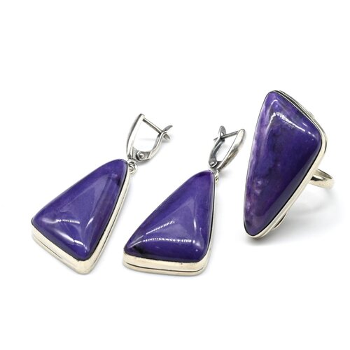 Комплект бижутерии Радуга Камня: серьги, кольцо, чароит, размер кольца 18.5, фиолетовый