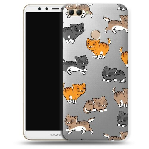 Полупрозрачный дизайнерский силиконовый чехол для Huawei Y9 2018 Прозрачные кошки