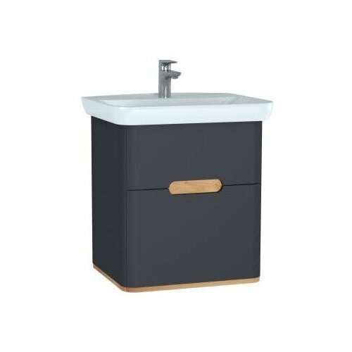 Шкаф Sento с раковиной, с 2 ящиками, 65 см, с LED подсветкой, цвет матовый антрацит ( ножки 61069 заказываются отдельно )
