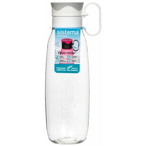 фото Бутылка для воды из тритана с петелькой 650 мл., белая sistema