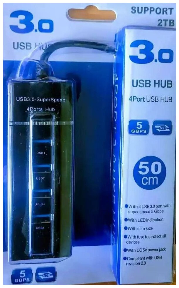 USB HUB 30 4 порта максимальная скорость 5 гбит с Черный
