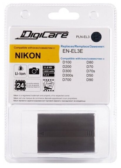Аккумулятор для фотоаппарата Digicare PLN-EL3 / EN-EL3e для D90, D700, D300S, D300, D200, D80, D50