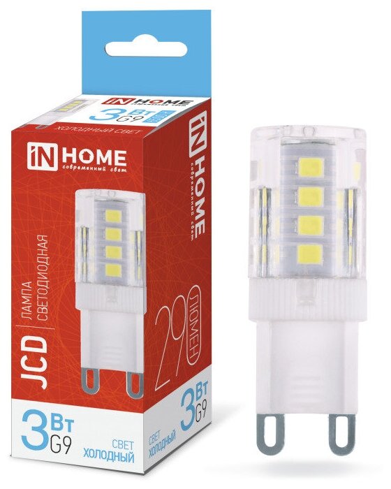 Светодиодная лампочка IN HOME LED-JCD 3Вт230В G9 6500К290Лм (5 шт.)