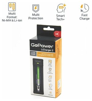 Зарядное устройство для аккумуляторов GoPower LiCharger 2 Ni-MH/Ni-Cd/Li-ion/IMR 1 слот