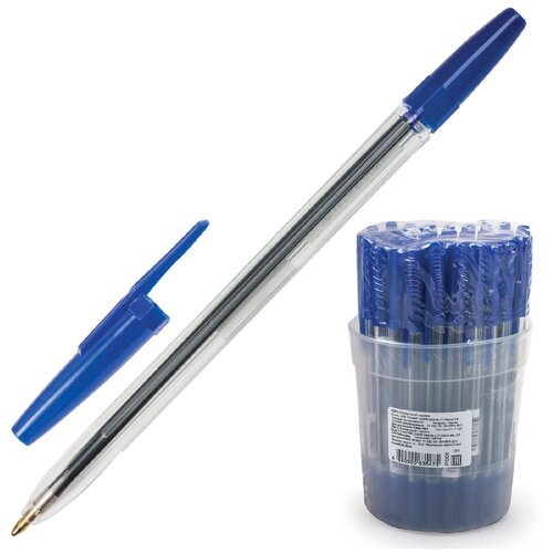 Ручка шариковая неавтомат СТАММ Оптима синяя, 1.0мм, прозрачный корпус Р001