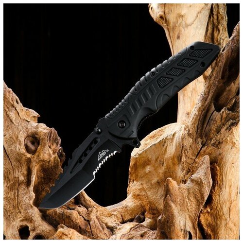 фото Нож складной полуавтоматический черный, 21,5см, клинок 9см no name