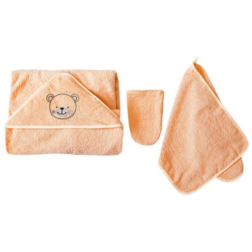 Комплект для купания Baby Nice махровый (уголок 120х120, полотенце 30х70, варежка), розовый