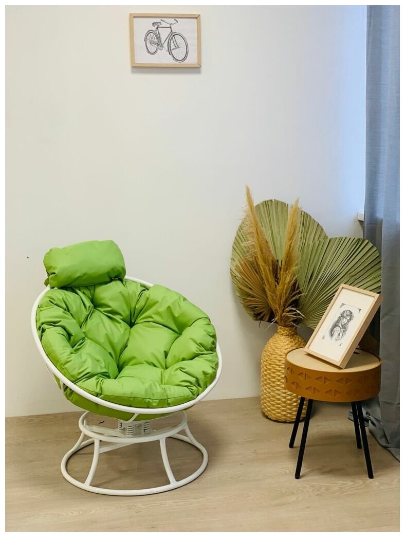 Кресло m-group папасан пружинка мини белое, зелёная подушка - фотография № 2