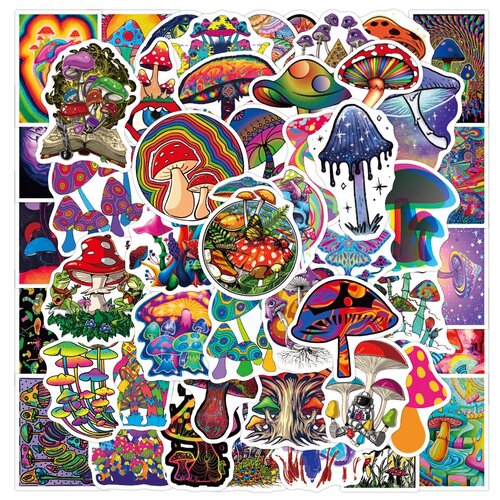 Наклейки для Стикербомбинга Color mushroom Грибы водостойкие 50шт (3-6см)