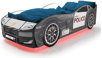 Кровать машина полиция с объемный бампером и матрасом Стандарт+ 160*70см