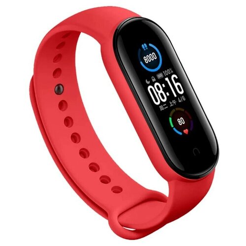 Силиконовый ремешок для фитнес браслета Xiaomi Mi Band 5 / Резиновый сменный ремешок на Сяоми Ми Бэнд 5, Красный