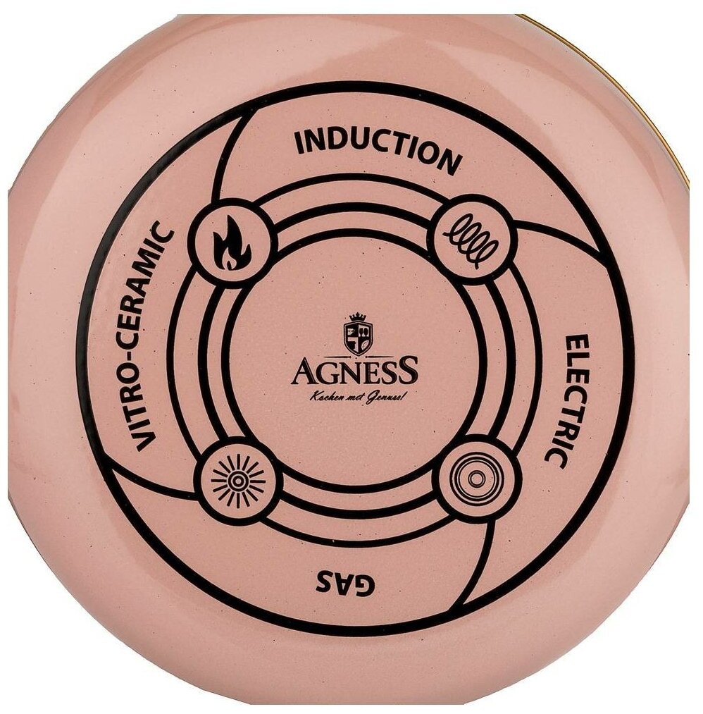 Кастрюля эмалированная Agness 18см/ 2,4л, антипригарная, индукция, пудрово-розовый (950-270)