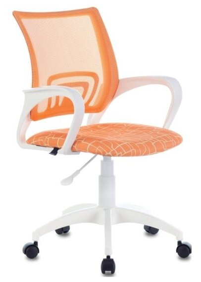 Кресло офисное Brabix "Fly MG-396W", с подлокотниками, пластик белый, сетка, оранжевое с рисунком "Giraffe", 532402, MG-396W_532402