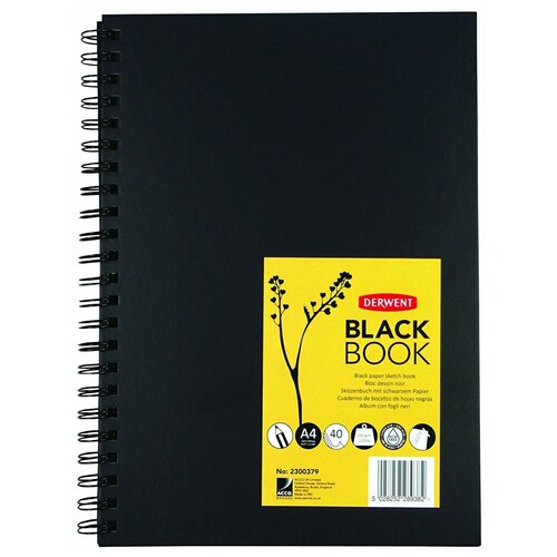 Блокнот Derwent Black Book 200 гр.кв.м., 21*29.7 см 40 листов, черная бумага, портрет