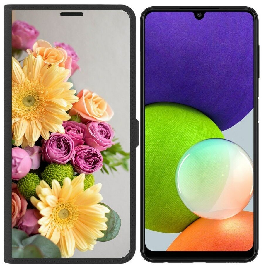 Чехол-книжка / Защитный кейс / Krutoff Eco Book для Samsung Galaxy M22 (M225) Букет (черный)