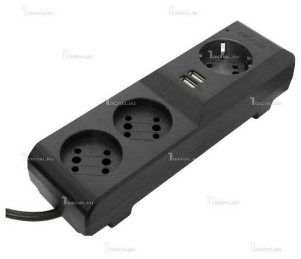 Сетевой фильтр Pilot 3G 1.8 метра, черный, 3 двойных розетки стандарта Gadget Parking + 2 USB (122)