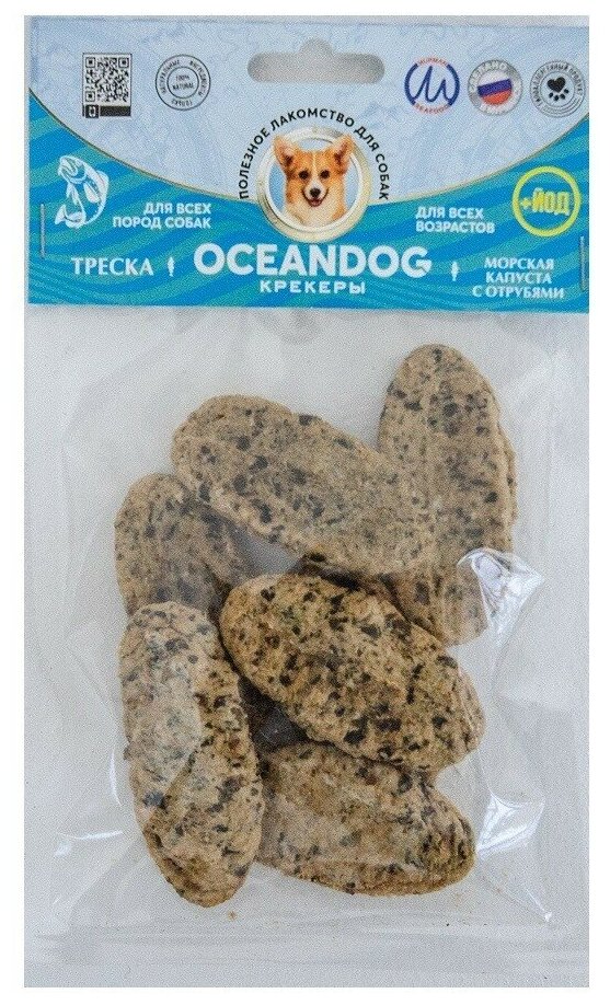 Лакомство для собак OCEANDOG Крекеры из атлантической трески с Ламинарией и Отрубями 40г