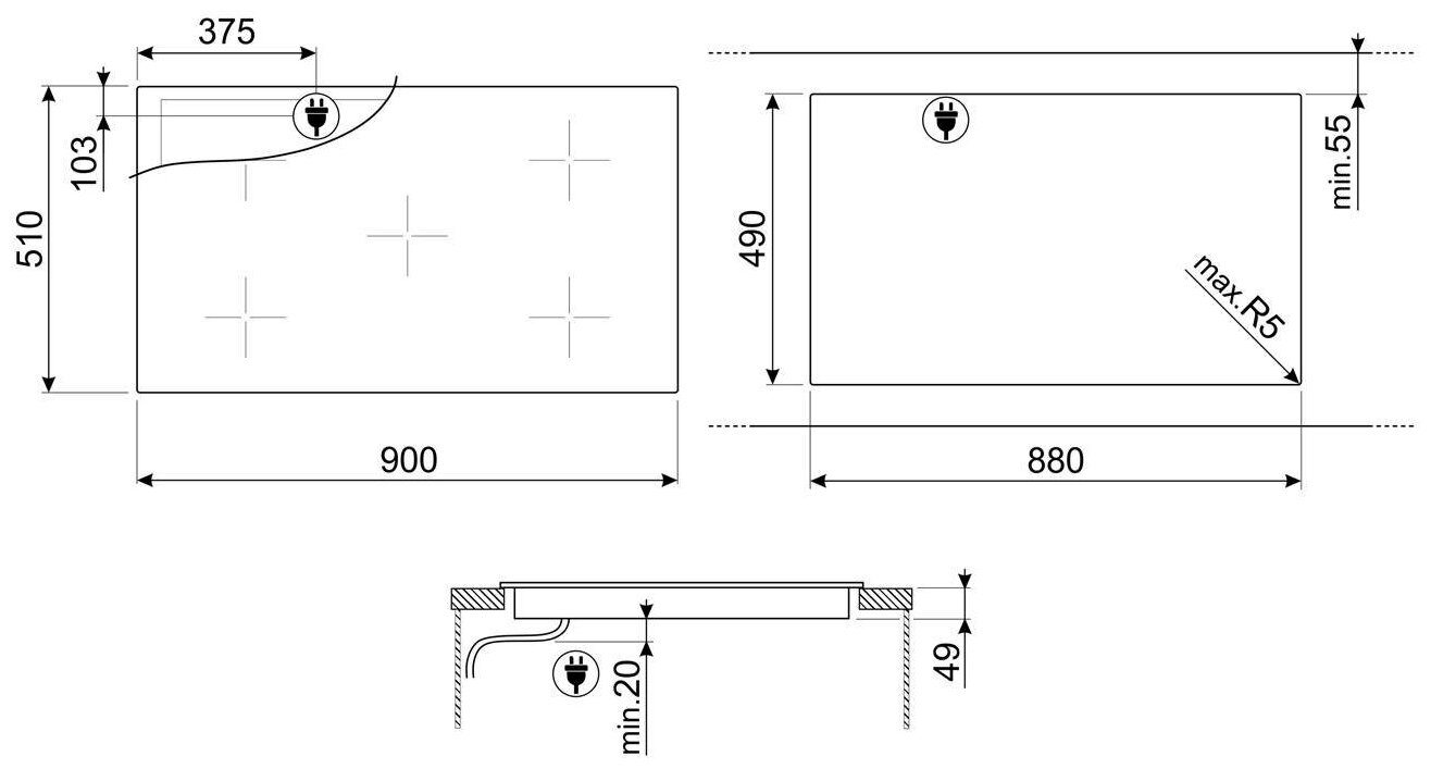 Встраиваемые индукционные панели SMEG/ индукционная, 90 см, Multizone, прямой край, белое стекло - фотография № 3