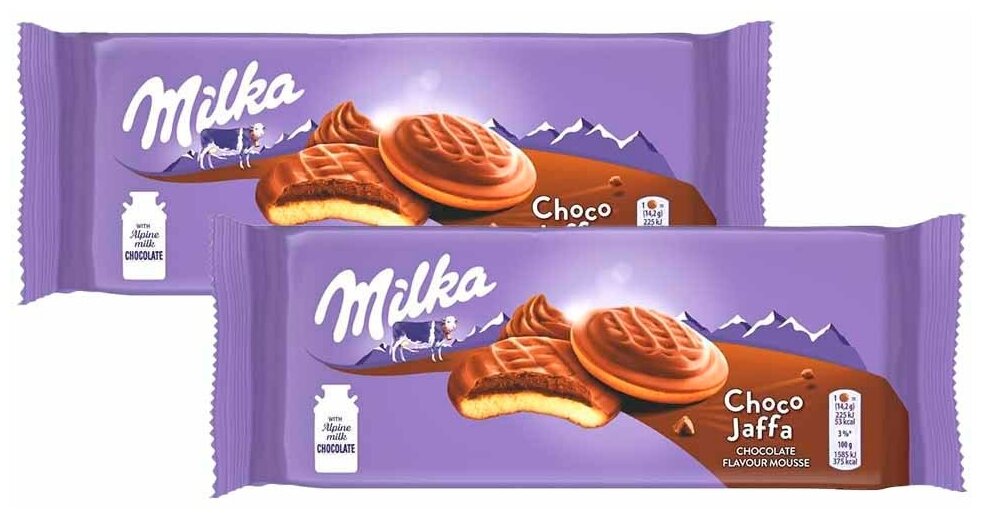 Бисквитное печенье в шоколаде Milka Choco Jaffa Chocolate Mousse с начинкой какао мусс, европейские детские сладости, сладкий десерт (2 шт. по 128 гр)
