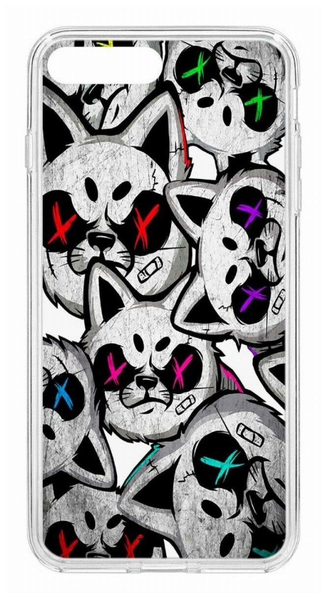 Чехол для iPhone 7 Plus/8 Plus Kruche Print Angry Cats,противоударная пластиковая накладка с рисунком,защитный силиконовый бампер с защитой камеры