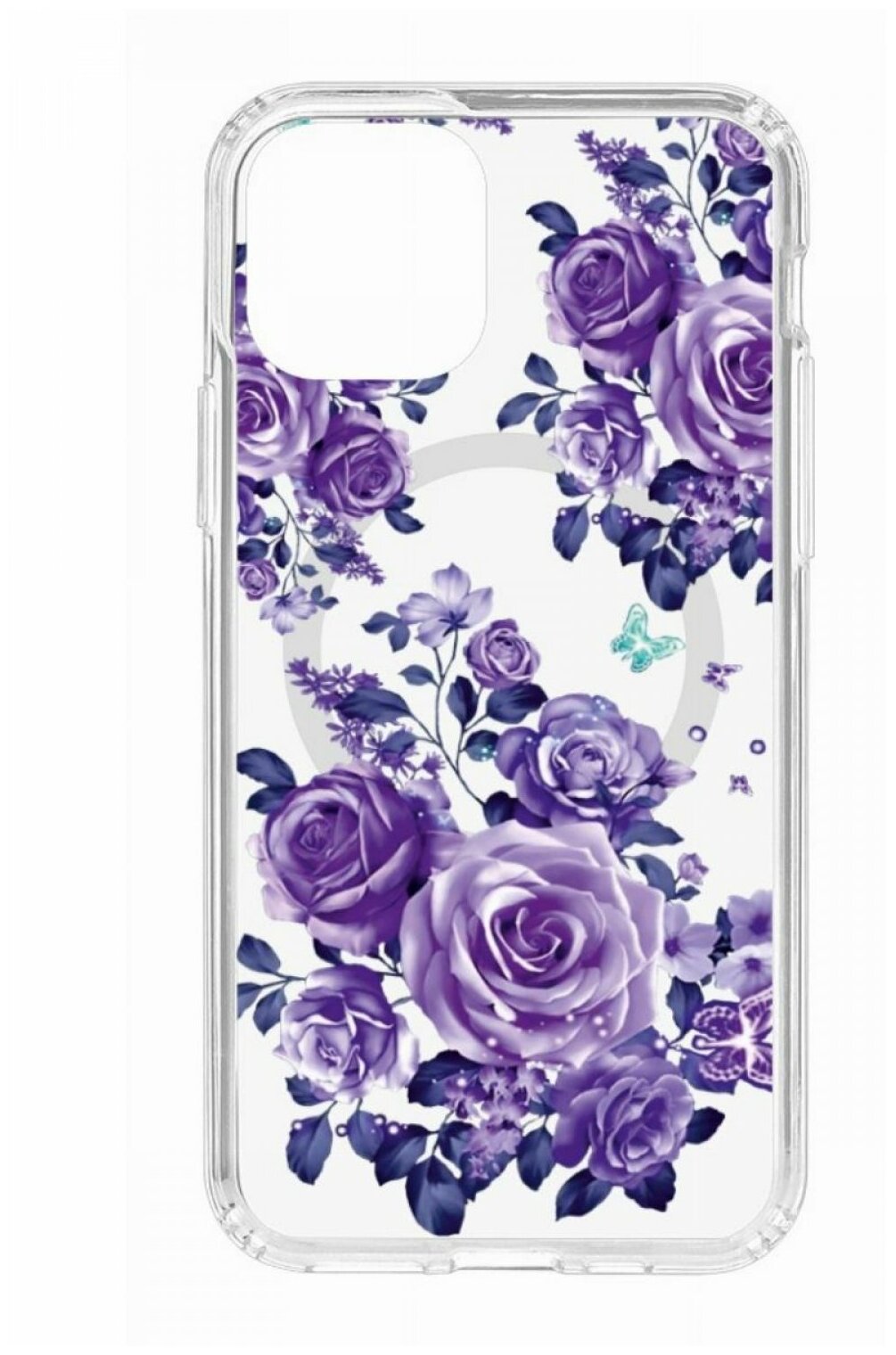 Чехол для iPhone 11 Pro Kruche Print MagSafe Roses,противоударный силиконовый бампер с рисунком,пластиковая накладка МагСейф с защитой камеры,кейс