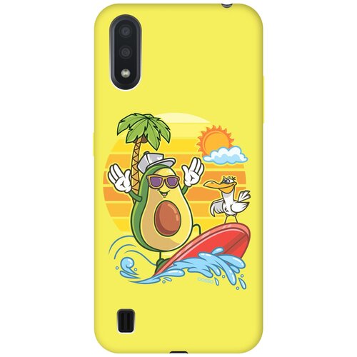 фото Силиконовая чехол-накладка silky touch для samsung galaxy a01 с принтом "avocado surfer" желтая gosso