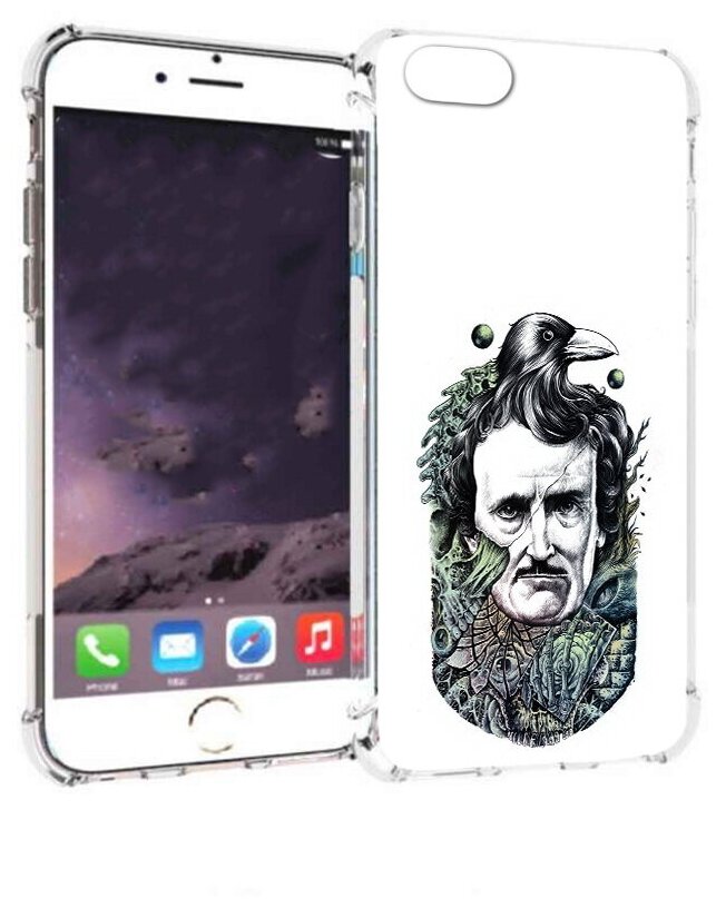 Чехол задняя-панель-накладка-бампер MyPads Эдгар Аллан с вороном для iPhone 6/6S 4.7 противоударный