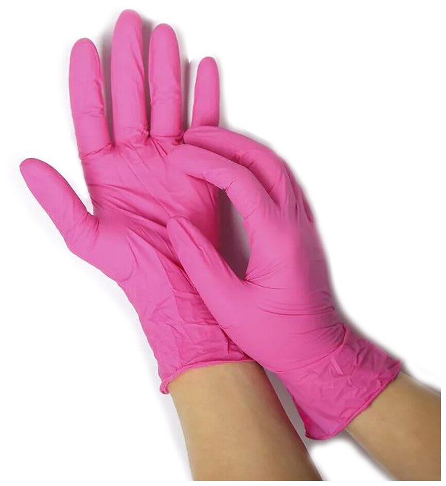 Перчатки одноразовые нитриловые с добавлением винила розовые размер S,100 штук