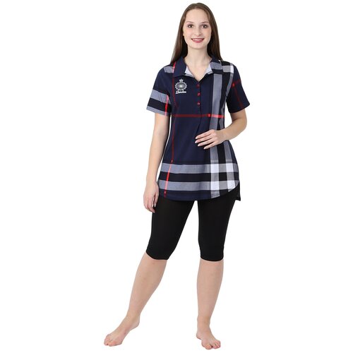 фото Женский домашний костюм с бриджами лондон синий размер 48 кулирка оптима трикотаж