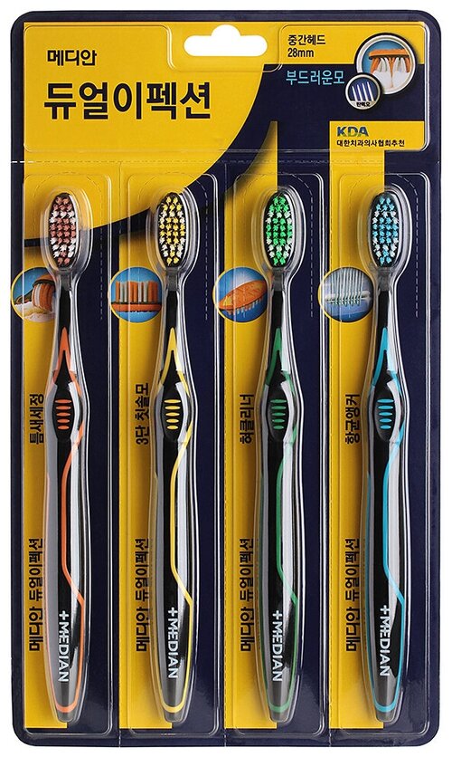 Набор зубных щеток двойной эффект Median Dual Effection Toothbrush, 4 шт
