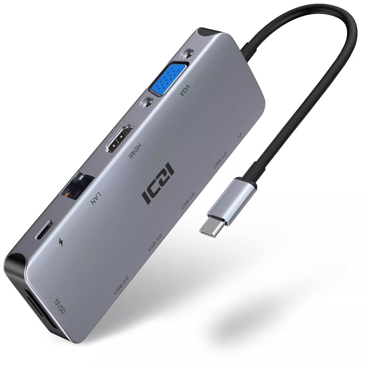 Хаб USB-концентратор ICZI 11 в 1 (PD+VGA+HDTV+ Ethernet+TF/SD+2xUSB3.0+2хUSB2.0+Audio &Microphone) Multifunctional Type-C