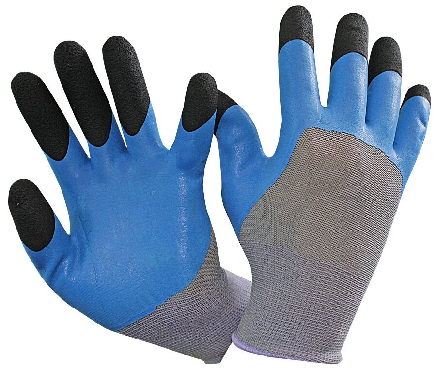 Перчатки нейлоновые с покрытием вспененным латексом синие 12 пар Размер L (9)