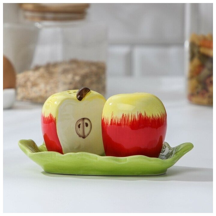 - Набор для специй "Наливное яблочко", 2 шт: солонка и перечница, на подставке - фотография № 6
