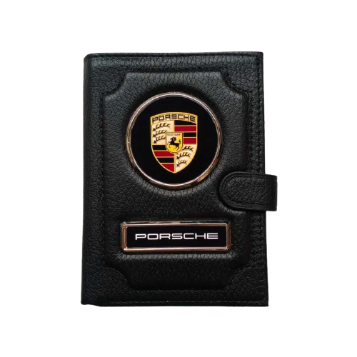 Обложка для автодокументов и паспорта Porsche (порше) кожаная флотер 4 в 1