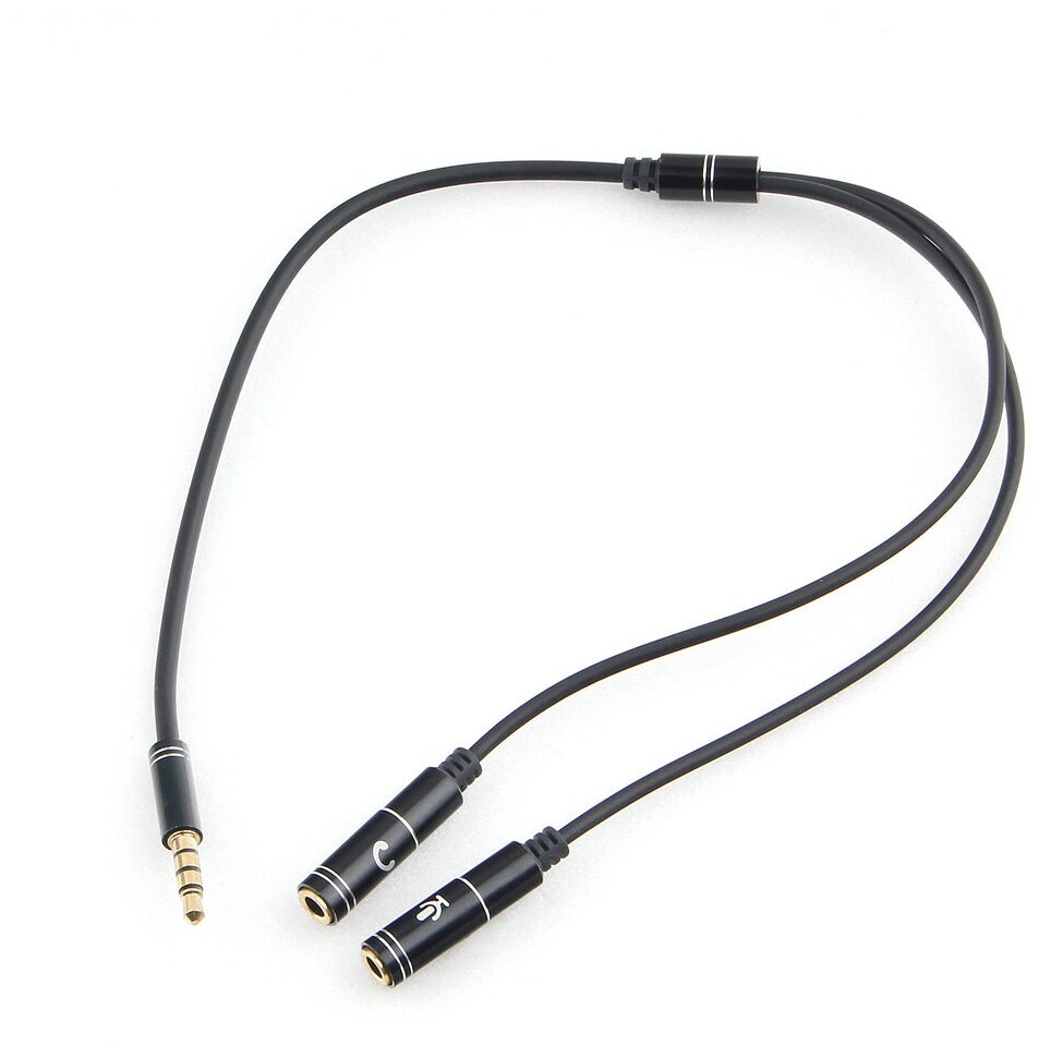Кабель аудио Cablexpert CCAB-02-35MYHM-0.2MB. 3.5 джек 4pin, M/2х 3.5 джек, F наушники и микрофон, черный, 0.2 м