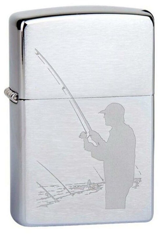 Оригинальная бензиновая зажигалка ZIPPO 200 Fisherman с покрытием Brushed Chrome - Рыбак - фотография № 6