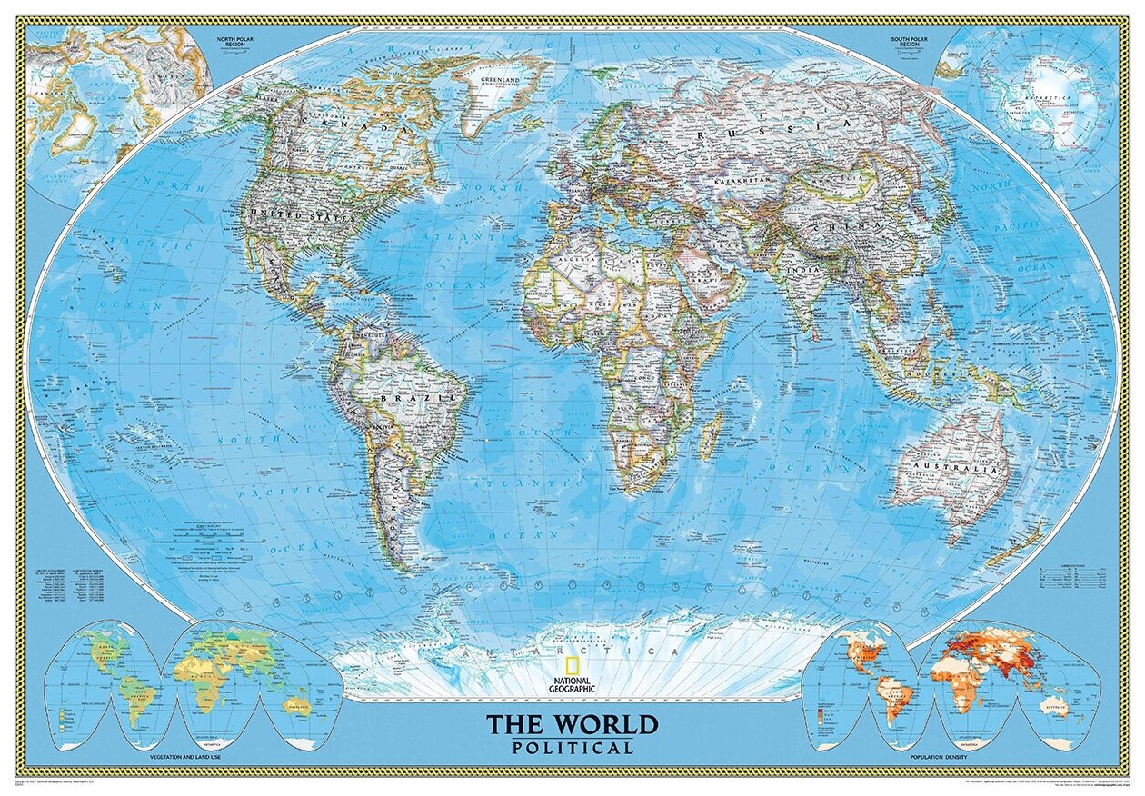 Фотообои Уютная стена "Политическая карта мира National Geographic" 390х270 см Виниловые Бесшовные (единым полотном)