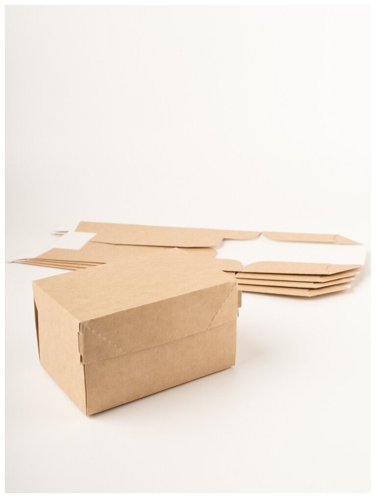Одноразовый контейнер, крафт коробка для десертов, еды на вынос 15х10х8.5см, 1200 мл, 5 штук - фотография № 2