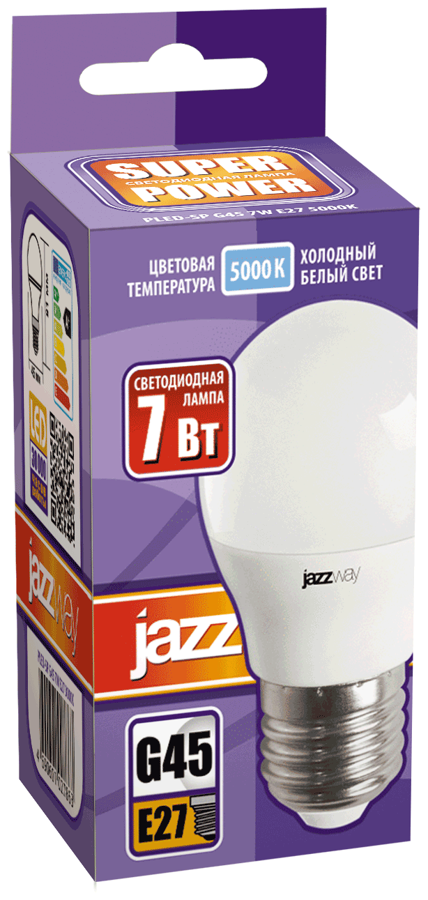 Лампа светодиодная PLED-SP 7Вт G45 шар 5000К холод. бел. E27 540лм 230В JazzWay 1027887-2 - фотография № 2