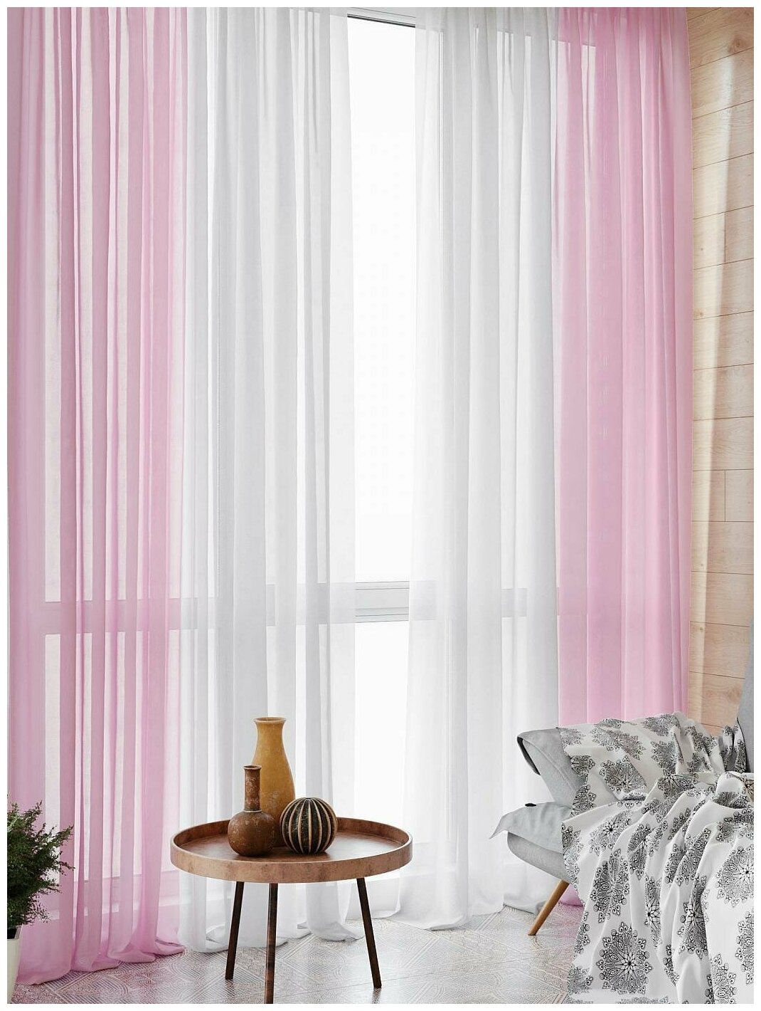 Комплекты штор AT HOME Тонгри (розовый) - 270 см высота 270 см, ширина 300 см, крепление - шторная лента, Белый