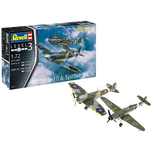 revell spitfire mk iia 03953 1 72 Сборная модель Combat Set истребитель-низкоплан Bf109G-10 и Спитфайр Mk. V