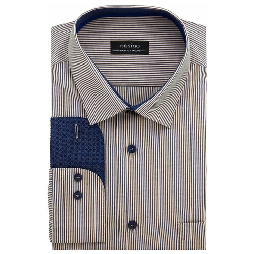 фото Рубашка мужская длинный рукав casino c521/157/7682/z/1p, полуприталенный силуэт / regular fit, цвет бежевый, рост 174-184, размер ворота 39