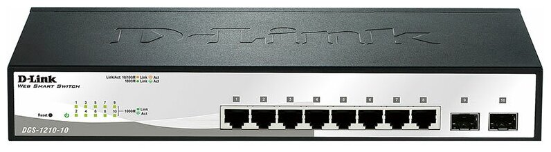 Коммутатор D-Link DGS-1210-10/F1A 8G 2SFP настраиваемый