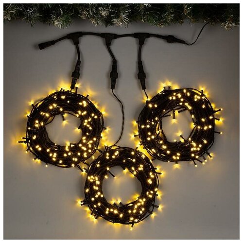 Гирлянда "Клип-лайт" 3 нити по 20 м , IP44, УМС, тёмная нить, 399 LED, свечение тёплое белое, 8 режимов, 24 В